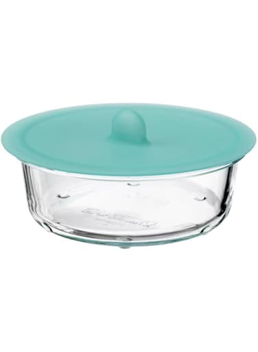 Food container with lid, round glass/silicone400 ml