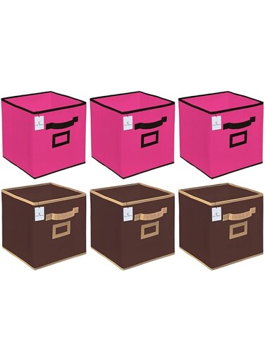 Kuber Industries Non Woven Foldable Storage Organiser Cubes/Boxes CTKTC35202 (Coffee, Pink, Small) - 6 Pieces