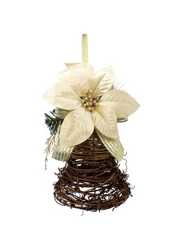 Christmas Magic Christmas Rattan Bell, 13 cm x 21 cm Size, Champagne Gold