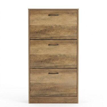 Tradeo Modern Wooden Shoe Cabinet with 3 Tipping Drawers, Space-Saving Shoe Organizer - Oak Finish