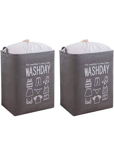 Generic Foldable Fabric Storage Bins Organizer Basket 2-Pack, Clothes Laundry Hamper, Grey, 17" x 13" x 20", 75L, Foldable
