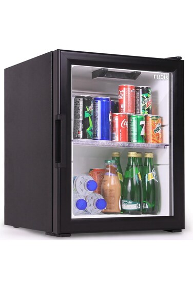40L Glass Door Absorption Minibar, Zero Noise Room Beverage Cooler, Made in T&uuml;rkiye, RMB-40A (Black)