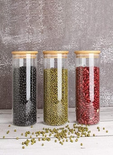Blackstone Glass Jar Canister With Air Tight Bamboo Lid Kitchen Food Container For Flour, Sugar, Coffee, Cookie Jar, Candy, Snack And More Set Of 4 Pcs - Yk4105 (1500 Ml)