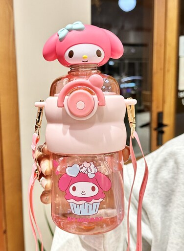 Kids Water Bottle with Straw 600ml Leakproof BPA Free Kids kettle Cute Cartoon Pattern Design Sports Water cup for School Picnic Gift for Girls Boys (Pink)