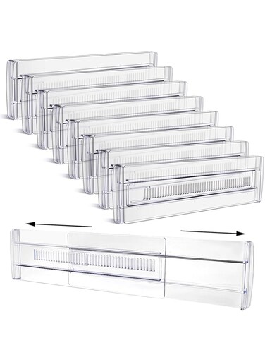 Yafe Drawer Dividers - 8 Pack Clear Organisers, 3.2" High, Expandable 11.3-20", Adjustable Plastic Drawers Separators for Clothes, Baby, Utensils, Cutlery, Kitchen