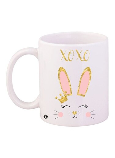 Cat Face Printed Coffee Mug White/Gold/Pink
