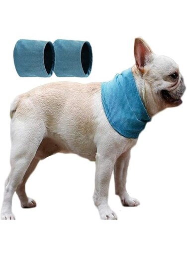 Dog Bandana Instant Cooling Bandana Scarf 2 Pcs Summer Pet Bandana Cats Collar Ice Collar Towels for Small Medium Large Dog (Blue, S)