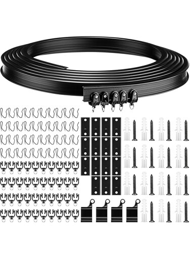 Jetec Bendable Ceiling Curved Curtain Track Flexible Ceiling Curtain Mount Soft Windows Curved Track for Curtain Rail with Track Curtain System Bed Curtains, Ceiling Track (Black, 5 Meter/ 16.4 Feet)