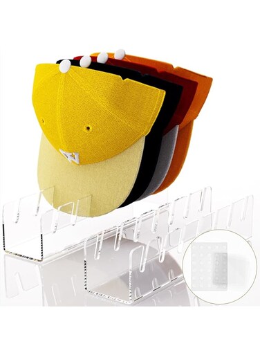 ACTBIO 4 Pcs Hat Stand for Baseball Caps, No Install Acrylic Hat Organizer for 28 Baseball Caps, Hat Holder Hat Storage Hat Display Baseball Cap Rack for Bedroom, Closet, Dresser, Office (Clear)