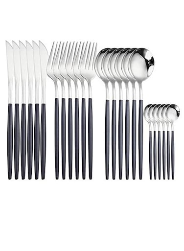 24Piece Stainless Steel Flatware Set Service For 6 Mirror Polished Pink Handle Tableware Cutlery Set Knife Fork And Spoon For Home &amp; Restaurant, Dishwasher Safe Silver Black