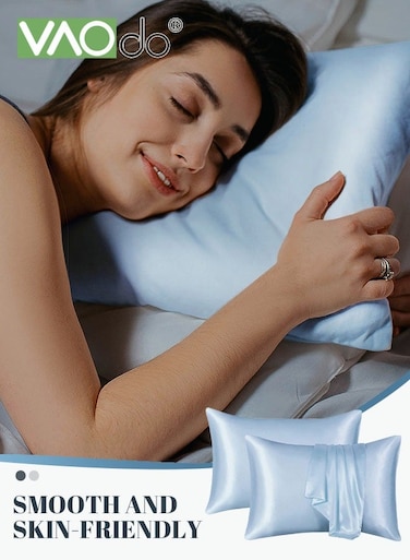 2PCS Satin Pillowcases for Hair and Skin Super Soft and Cooling Similar to Silk Pillow Cases 2 Pack with Envelope Closure Gift for Women Men