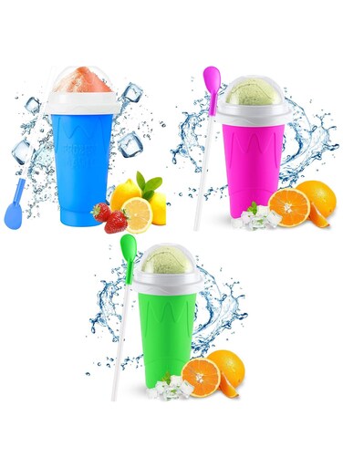Slushy Maker Cup, Slushie Maker Cup, Double Layers Slushie Cup, DIY Homemade Squeeze Icy Cup, Fasting Cooling Make And Serve Slushy Cup For Milk Shake, Smoothies, Slushies (3pc-400ml)