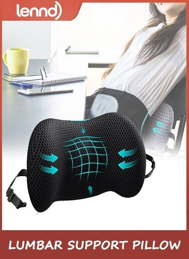 Lumbar Support Pillow for Office Chair, Car Lumbar Pillow Lower Back Pain Relief, Memory Foam Back Cushion with 4D Mesh Cover and Adjustable Straps, Ergonomic Chair Back Pillow for Car,Bed, Gaming&iuml;&frac14;&circ;black&iuml;&frac14;&permil;