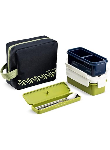 Komax Lunchbox Lunchmate Insulated Lunch Bag, Bento Lunch Bag and Box Kit with 4 Tritan Food Storage Containers and locking Lid. Made in Korea - 530MLX2