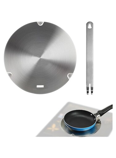 22cm Heat Diffuser Fast Conducting Induction Cooktop Adapter Plate, Round Stainless Steel Induction Diffuser Plate with Removal Handle Cookware, Ring Simmer Hob Plate Electric Gas Stove Converter Disk