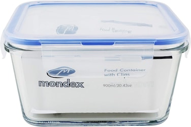 900Ml Square Glass Food Storage Container With Blue Lid
