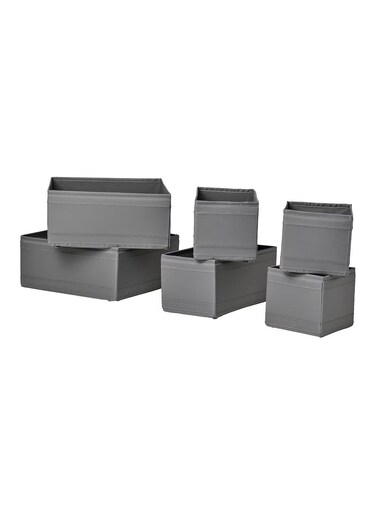 Drawer Storage Organizer Box Bin Polyester Fabric and Polypropylene Plastic Dark Grey (6 Piece)