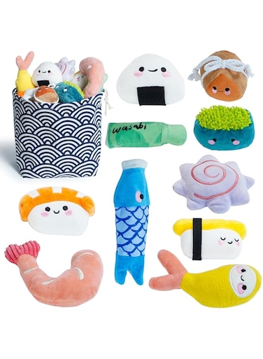 Nocciola 10 PCS Sushi Small Dog Toys to Keep Them Busy, Cute Stuffed Puppy Toys with Bag, Plush Dog Squeaky Toy for Small to Medium Dog, Doggie Birthday Gifts