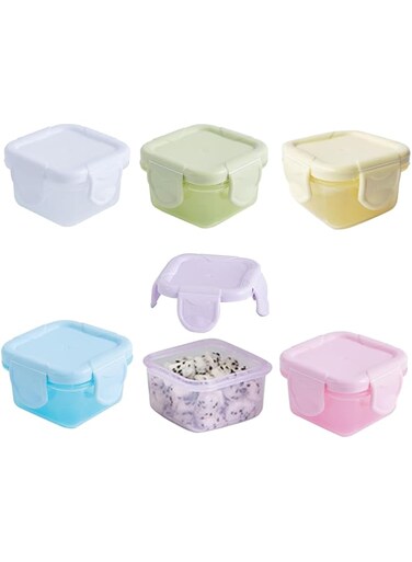 Eytzpto 6 Pcs Small Food Storage Containers with Lids for Snack and Puree, 60 ML Capacity, Salad Dressing Container, Microwave &amp; Dishwasher Safe, Reusable Plastic Stackable Jars for Adults Kids