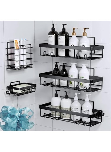 5-Pack Shower Caddy Bathroom Shelf,Bathroom Shower Storage Rack, No Drilling Rustproof Self-Adhesive Shower Shelves for Bathroom shelf Storage, Black