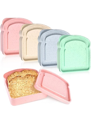 4 PCS Toast Shape Sandwich Box, 14Oz Sliced Toast box， Toast Fresh-keeping Container, Sandwich Containers for lunch boxes-Allow Microwave Heating and Frozen Preservation
