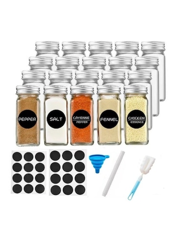 Glass Spice Jars,24-Piece Empty Square Spice Bottles Containers with Shaker Lids and 24 Spice Labels and Chalk Marker and Silicone Collapsible Funnel
