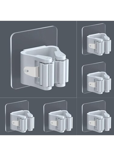 Khazna 6Pcs Mop Broom Holder Wall Mount, Mop Holder Self Adhesive Broom Hanger for Home Garage Garden Laundry Room Storage, Kitchen Tools Organizer