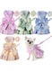 Potchen 4 Pcs Cute Plaid Dog Dress Set with Bow Tie Harness &amp; Leash for Small Dogs, Puppy Clothes for Girls Summer Outfits(M,Light Color)