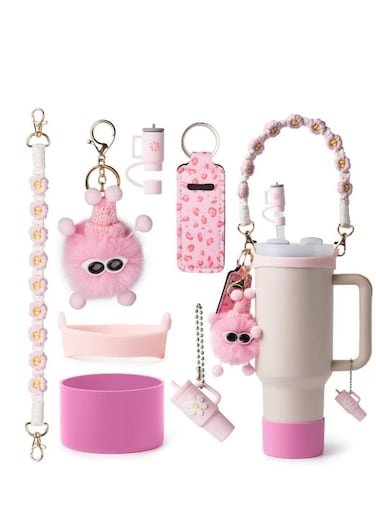 Accessory Kit For Stanley Quencher Including Water Bottle Handle Strap, Silicone Cup Sleeve, Lipstick Holder, Key Chain Charms, Handle Charms, And Straw Topper Accessories For 40oz/30oz Cup