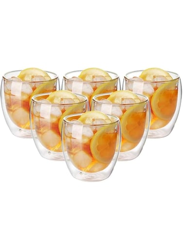 250ML Double Wall Glass Coffee Cups Set of 6, Insulated Double Walled Glasses Heat Resistant Cappuccino Latte Tea Drinking Thermo Mugs for Hot and Cold Drinks Housewarming Gifts