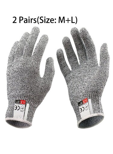 Pairs Cut Resistant Gloves, High Performance Level 5 Protection for Kitchen, Premium Durable Safety Anti Cutting Gloves for Mandolin Slicing, Meat Cutting,Wood Carving (Size: M+L)