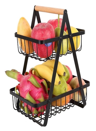 2-Tier Metal Countertop Modern Fruit Basket Storage, Vegetable Storage Rack, Bread Display Stand, Tabletop Fruit Basket, Kitchen Storage Organizer shelf