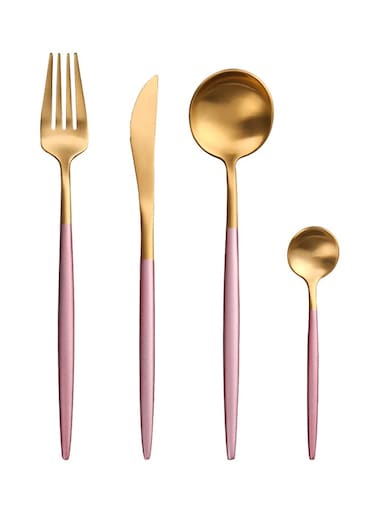 HOME 4-Piece Stainless Steel Cutlery Set Pink / Gold 16.5x26x3.5cm