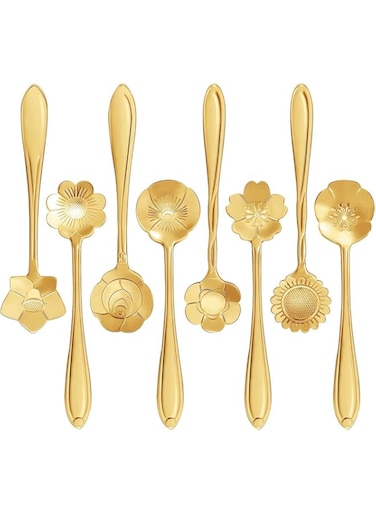 DELFINO Stainless Steel Tableware Creative Flower Coffee Spoon, Sugar Spoon, Stirring Spoon, Mixing Spoon, Stir Bar Spoon, Tea Spoon, Ice Tea Spoon for Tea, Cake, Sugar, Dessert Ice Cream Spoon