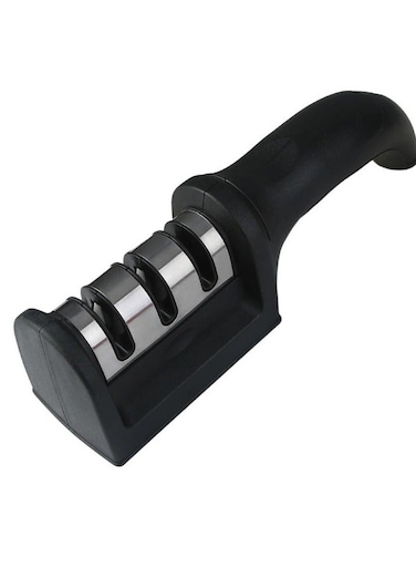 Premium Non-slip Base and Ergonomic Design Knife Sharpener for Sharpening and Polishing Kitchen Knives with Easy Manual Sharpening for Straight Knives Perfect for Household ( Black )