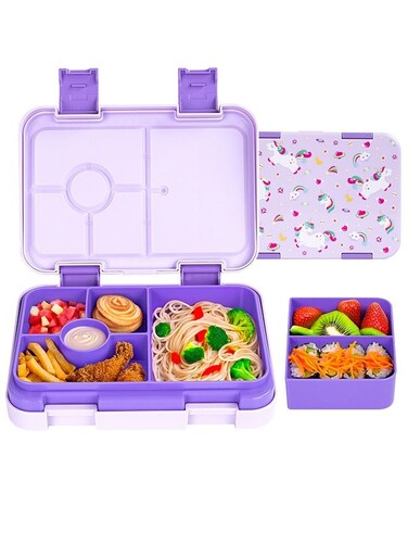 Lunch Box &acirc;&euro;&ldquo; 6-Compartment Bento Box ,Dishwasher Safe, BPA Free Removable Plastic Tray for kids Ages 3 to 7 years (lavender)