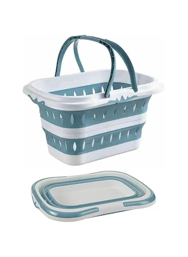 ANNIYA Collapsible Plastic Laundry Baskets with 5 Handles 44L (11.6 gallon), Smart Space Saving Deisgn Washing Bin Kitchen Storage, Large Folding Pop Up Laundry Hamper for Bedroom and Bathroom (Blue)