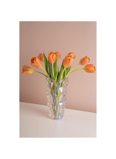 PAHOO Unbreakable Flower Glass Vase, Sparkle vase Bohemian Style, Clear Glass Vase for Centerpieces, Kitchen,Office, Living Room,Wedding,Gifts, Perfect Home Decor Glass Vase, 9.5inch (Sparkle)