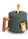 Shiba Inu Ceramic Mug with Lid and Spoon, 420ml Cute Dog Coffee Cup, Cartoon Animal Tea Mug for Office, Home, Gift for Women Men Friends