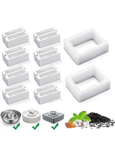 SYOSI Pet Water Fountain Replacement Filters, 8 Pack Cat Fountain Carbon Filters, and 2 Pack Foam Filters, for Ceramic Pet Drinking Fountains and Stainless Steel Pet Water Fountains (8+2 Pack)