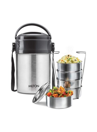 Lunch Box 1.8 Litre &acirc;&euro;&ldquo; 5 Tier Insulated Stainless Steel Tiffin Box (360 ml Each), Leak-Resistant Design, Ideal for Office, Travel &amp; Daily Use &acirc;&euro;&ldquo; Silver