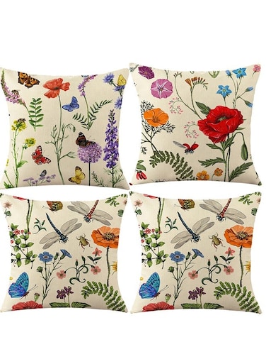 Square Pillow Cases 45cm&Atilde;&mdash;45cm, Boho Set of 4 Dragonfly Butterfly and Plant printing Cushion Covers for Living Room Sofa Couch