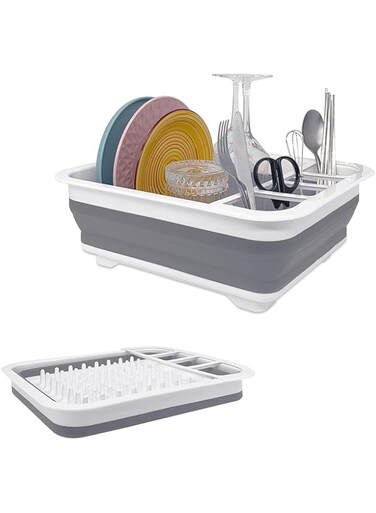 Space-Saving Collapsible Dish Rack with Removable Components - Foldable Dinnerware Organizer for Small Kitchens