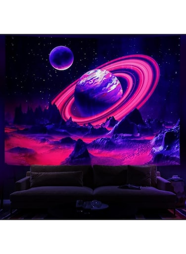 Leofanger Blacklight Trippy Planet Tapestry UV Reactive Mountain Wall Tapestry Galaxy Space Tapestry Starry Night Sky Tapestry Wall Hanging for Home Decor(51.2"x59.1")