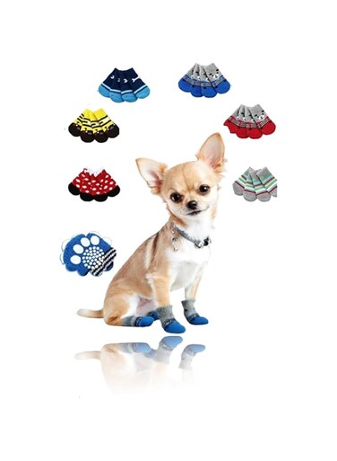 Sweet seven 24 Pieces Dog Socks - Non-Slip Skid Paw Protectors for Small-Medium Dogs, Indoor Traction Control Socks, Hardwood Floor Protection, 6 Styles（Size S）