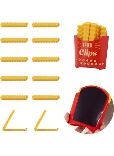 Fries Magnetic Clips Set of 12, Food Sealing Clips for Fridge, Novelty Fries Shaped, Securely Seal Bags, Kitchen Accessory