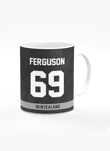 Designer Printed Coffee Mug with Heavy Duty Handle 11oz Ceramic Personalised Gift Mugs Cup [Microwave Safe &amp; Dishwasher Proof ] - Cricket Player - Lockie Ferguson, Jersey Number - 69
