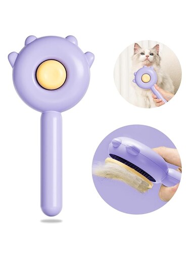 SWIUKPHE Cat Paw Brush with Release Button, Self Cleaning Cat Brush for Shedding, Cat Hair Brush for Grooming Long and Short Haired Cats Dogs (Purple)