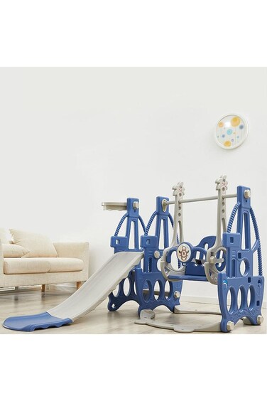 Kikibebe 3-In-1 Multi-Function Baby Slide &amp; Swing &ndash; For Ages 1-6, Indoor Use &ndash; Blue