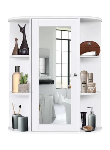 Mounted Mirror Cabinet with Display Shelves, Simple Design with Storage Capabilities